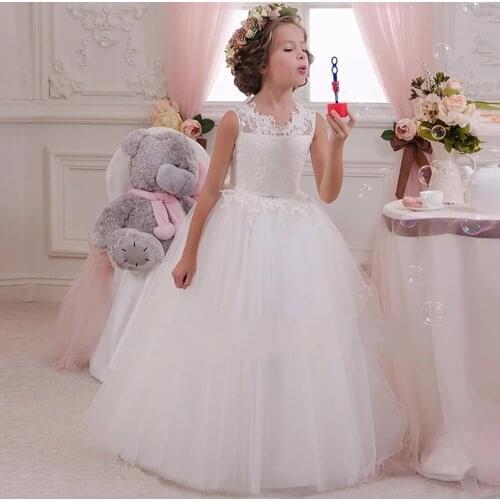 Vestidos De Graduación Pink Baby Gown Crystals Beaded Lace Appliques Backless Flower Girl Dresses 2021 Floor Length Child Gowns