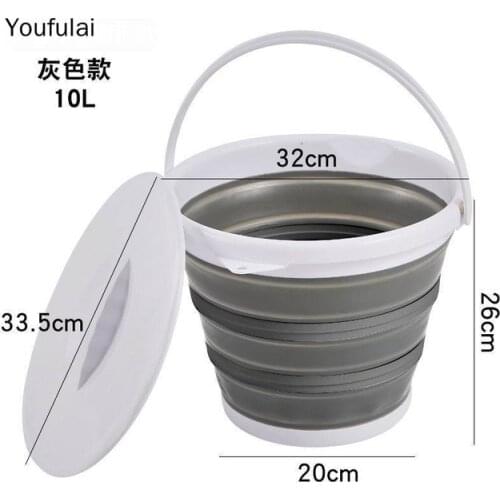 Yjj 10L Lid Collapsible Bucket Portable Folding Bucket Silicone Car Washing Bucket Children Outdoor Fishing Travel Home Storage