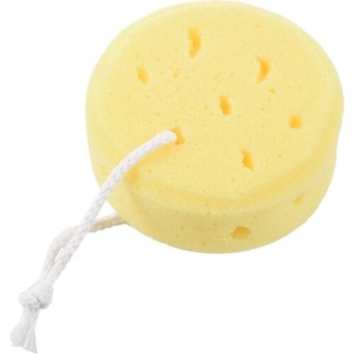 Yellow Round Bath Body Shower Soft Sponge w Hanging Loop