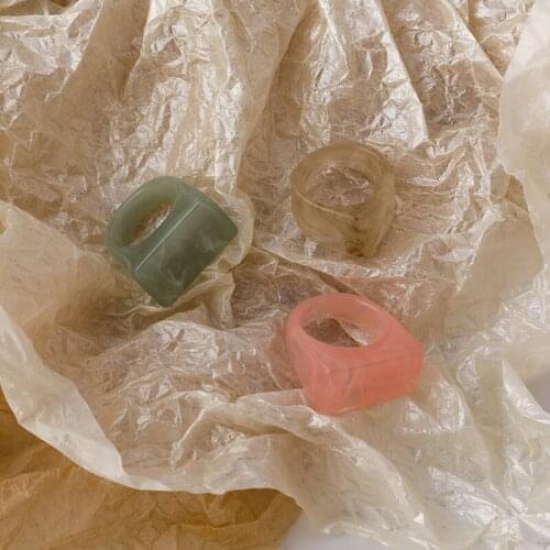 2021 Summer Fashion Acrylic Geometric Irregular Glass Transparent Resin Colorful Rings For Women Jewelry Gifts