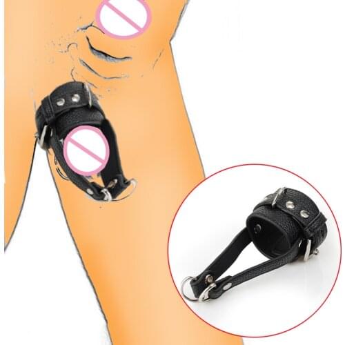 PU Leather Scrotum Testicle Stretcher Cock Ring Ball Stretcher Delay Lasting Training Sex Toys For Male Scrotum Bound Penis Ring