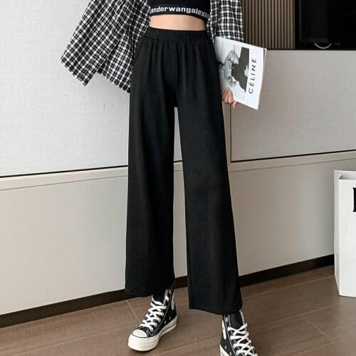 Zoki Black Wide Leg Casual Pants Womens Wild Elastic Waist Loose Drape Pants Cozy Women Clothes Korean Fashion Spring New