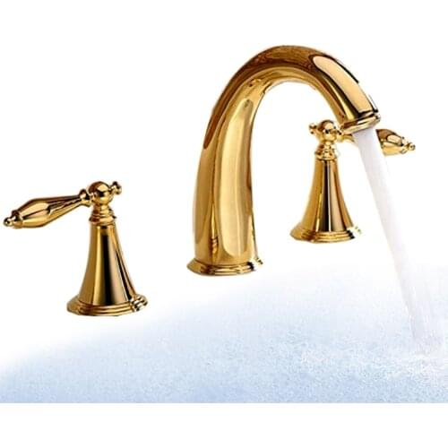 AZOS Gold Basin Faucet 8-16 Inch Sink Faucet Deck Mount 3 Holes 2 Handle Bathroom Faucet