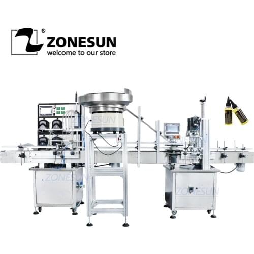 ZONESUN Automatic Liquid Filling And Capping Machine 4 Heads Production Line Water E-juice Eye Drop Perfume With Cap Feeder