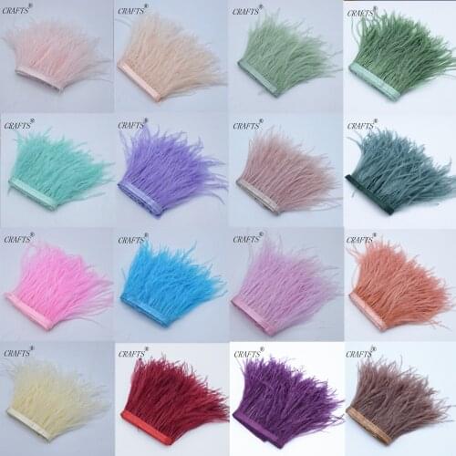 1 M Fluffy ostrich feathers trimmed cloth side with 1 meter long DIY dress sewing accessories 10-15cm 31 colors