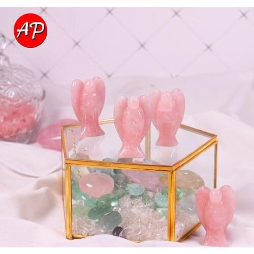 1PC Natural Crystal 2inch Guardian Angel Figurine Rose Quartz Handicraft Healing Gemstone Craft Wishing Gifts Home Decor