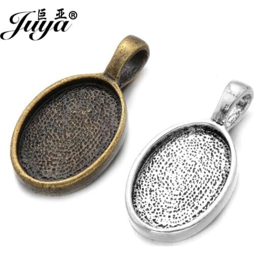 15pcs/lot Retro Pendant Settings Cabochons Bases Bezel Trays Fit 10x14mm Oval Cabochon Cameo DIY Jewelry Bracelet Making AD0058