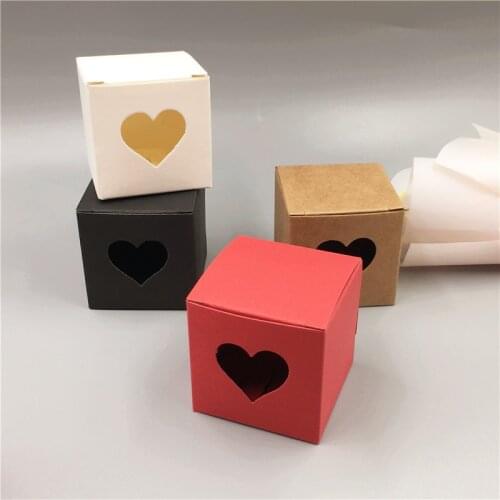 20Pcs/Lot Handmade Kraft Paper 5x5x5cm Cube Heart Boxes For Holiday Cake Hold Packaging Supplies Favor Storage Container Boxes