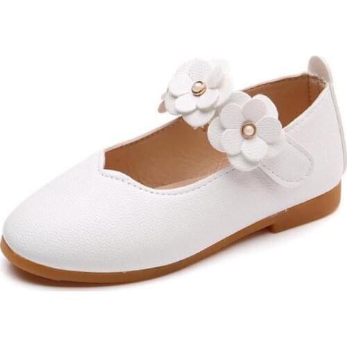 2021 summer Girls Princess Leather Shoes For Children Dress Shoes Sandals Flowers Fashion White Wedding Kids School Flat Shoes