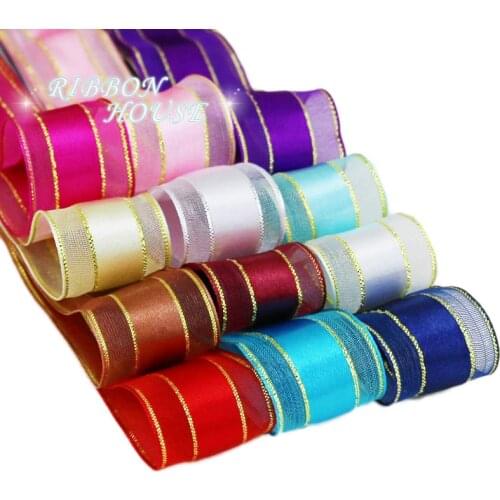 25mm gold edge satin ribbon high quality gift packaging ribbon wedding gold ribbons (10/50yards)