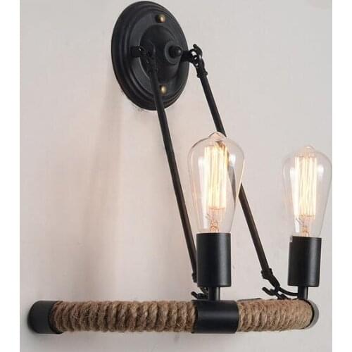 American village industrial wind wall lights Hemp rope wall creative nature personality Edison 2 heads Cafe Hotel wall lamp