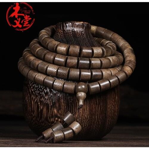 Soft silk Buddha bead bracelet, old material, barrel bead, 108 pieces of natural Chenxiang wood, male and female wood