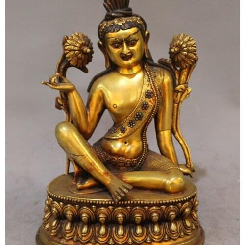 9" Old Tibet Buddhism Temple Bronze 24K Gold Seat lotus Kwan-Yin Buddha Statue