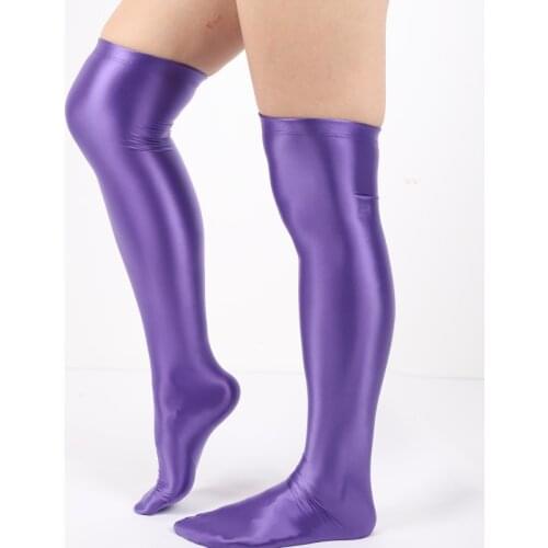 DROZENO 80cm thigh high stockings sexy black nightclub pajamas stockings stockings in shiny stockings