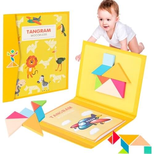 3d Wooden Magnetic Wooden Puzzle Jigsaw Tangram Book Toy Thinking Training Game Baby Montessori Educational Toys for Children