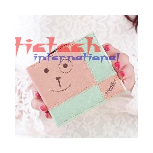 By dhl or ems 100pcs Lovely Bear Wallet Female Leather Small kawaii cute Bifold Purse Money Coin Card Holder Girl wallets