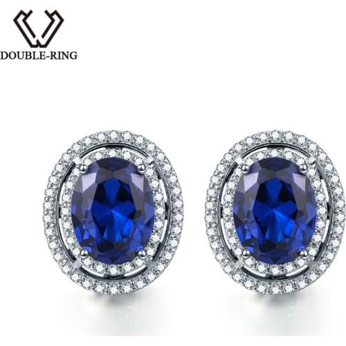 DOUBLE-R 925 sterling silver stud earrings for women Created Sapphire Gemstone Bridal Vintage costume Jewelry