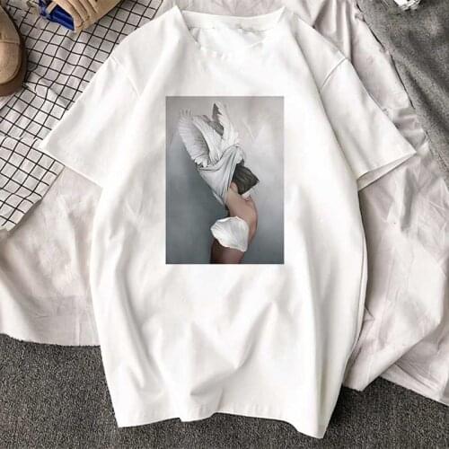 New Arrival Harajuku Aesthetics Tshirt Sexy Flowers Feather Print Short Sleeve Tops & Tees Fashion Casual Couple T Shirt