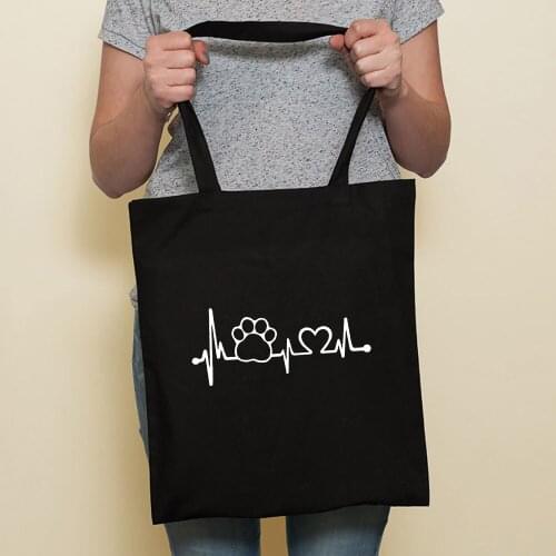 Cute Dog Harajuku Fashion Shopping Black Bags Canvas Tote Bag Shoulder Bags Bulldog Mom Dachshund Reusable Cloth Bag Handbag