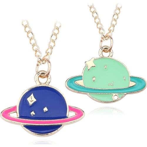 Korean version of creative jewelry fashion drop oil planet big satellite pendant necklace personality with hip-hop pendants