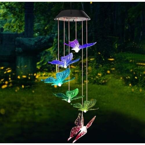 Led Solar Wind Chime Light Butterfly Style Outdoor Waterproof String Light Garden Garden Patio Hanging Lights Solar Lamp Decor