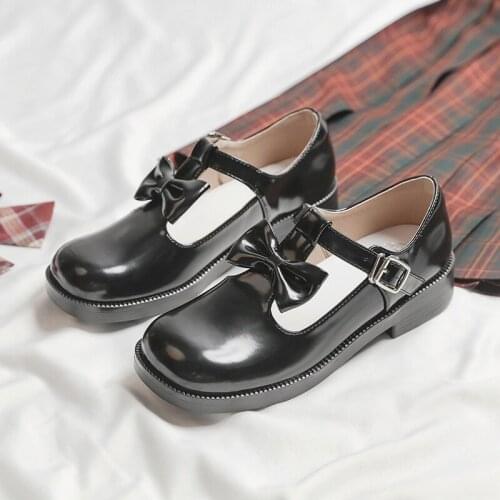 Pu Student Sweet Girls Female Kawaii Japanese Bow Buckle Cute Anime Cosplay Jk Uniform Lolita Shoes Women Harajuku Mid Heel 3cm
