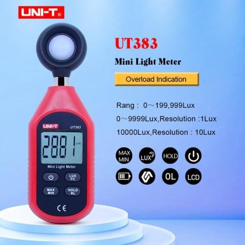 UNI-T UT383 Mini Light Meter 200,000 LUX Digital Luxmeter Luminance Lux Fc Test Max Min Illuminometers Photometer Free Shipping