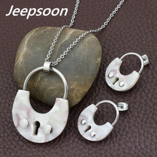 Three Colors For Choose Wholesale Fashion Stainless Steel Jewelry Pendant & Earrings Lock Set For Woman Jeepsoon SBJGAUCC