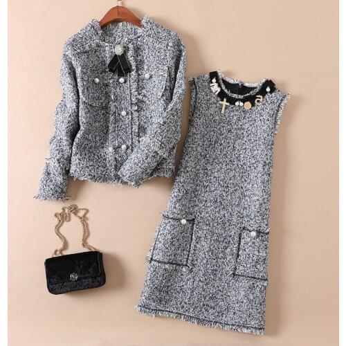 NIWIY Brand Dress Sweet Diamonds Bead Pink Dress Robe Hiver 2021 Autumn Tweed Woolen Women Dress vestidos Robe Femme Jurken 2698