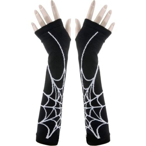Harajuku Punk Arm Warmers Unisex Vintage Ins Bf White Spider Fingerless Gloves Streetwear Goth Casual Black Arm Warmers Female