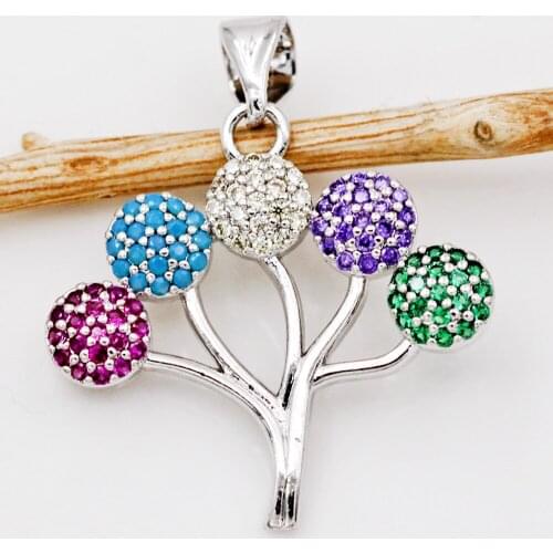 Vintage Trendy Plated Plant Tree Pendant Red Green Blue Zirconia For Women Girls Fashion Jewelry Accessories Wedding