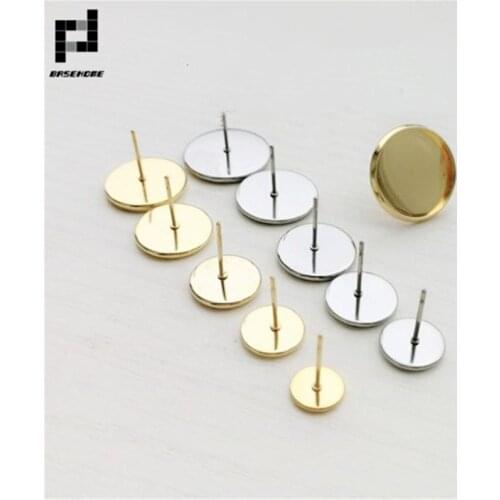 BASEHOME 20pcs/lot Gold Color Stainless Steel Earring Settings Blank Base Fit 6-20mm Cabochoon Cameo DIY Earrings Ear Jewelry