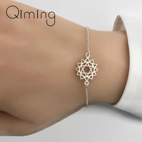 QIMING 2020 New Silver Yoga Chakra Bracelets Women Gold Silver Fashion Meditation Hexagram Blossom Bracelets Gift