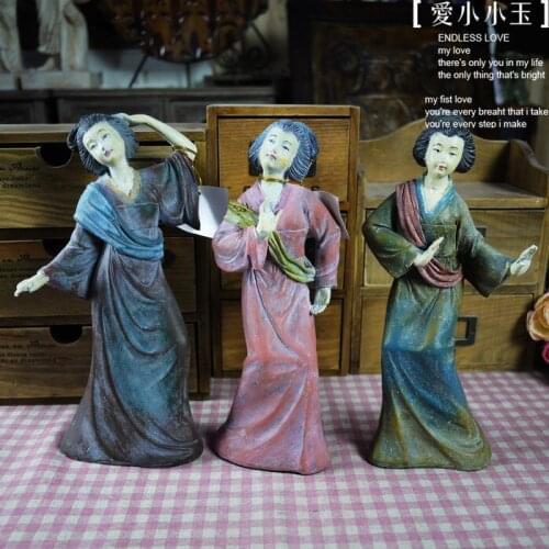 Resin Handcrafts, Modern Home Furnishing, Living Room, 3pcs/set Japan Geishas Ornaments, Owl Crafts, Home Bar Decor