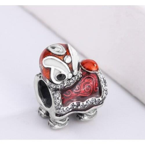 S925 Sterling Silver Chinese Red Lion Dance Beads Charms Bracelet Traditional Lion Dance Performing Dancers Costumes For Pandora
