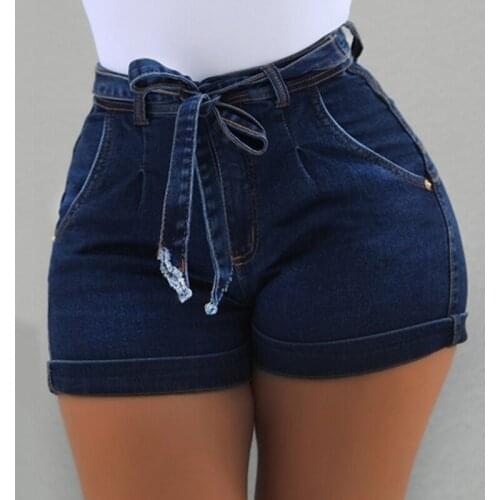 Ladies Shorts Women Summer High Waist Short Jeans Bandage Plus Size Lady Office Black Booty Workout Denim Spodenki Damskie