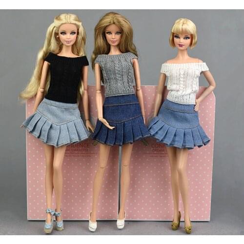 Blue Jeans Short Skirt & Knitted Sweater Topshop knitwear Top Outfit Clothing For 1/6 BJD Xinyi Barbie Blythe FR ST Doll