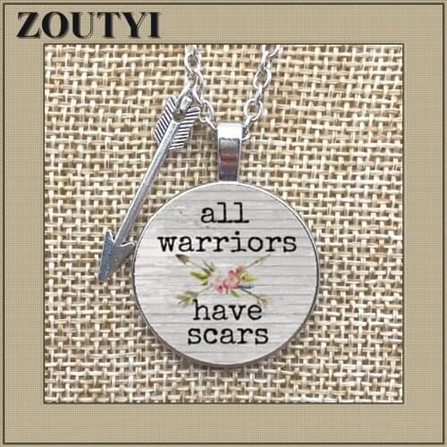 All fighters have SCARS CHARM pendants, inspirational charm necklaces, gifts for her, Cancer survivors, with arrow ornaments