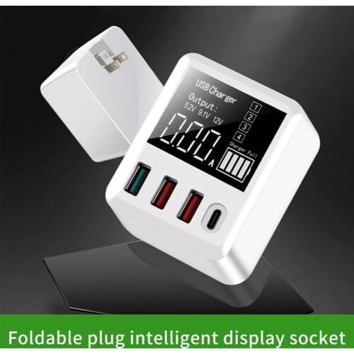 Type C Led Portable 3 USB Ports Adapter Digital Display ABS Smart Mobile Phone Charger Plug Wall Tablet Travel Fast Charging