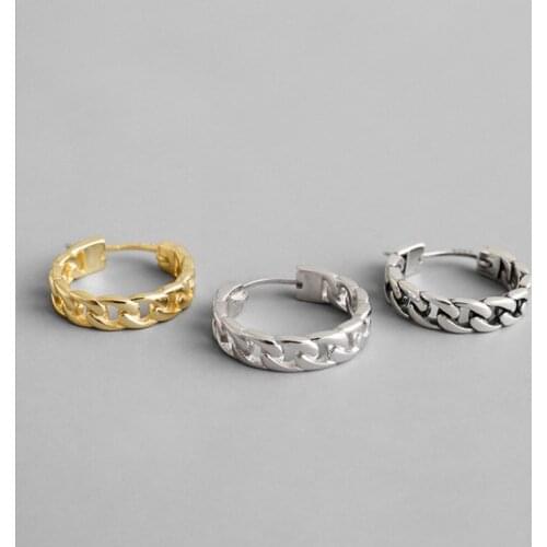 Vintage Real 925 Sterling Silver Earrings Woman Link Chain Shaped Punk Antique Silver Hoop Earring Female Decoration EF236