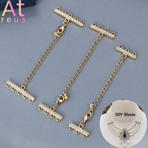 CZ Crystal Multi 3/4/5 Row Clasps with Lobster Extend Chain Necklace Bracelet Copper Connectors for DIY Jewelry Making Findings