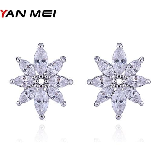 Women Flower Shape Stud Earrings AAA Cubic Zirconia Geometry Earring Fashion Brincos Jewelry For Wedding YME6779