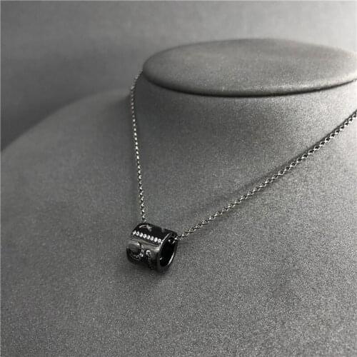 S925 sterling silver February new love lock necklace female black interlocking clavicle chain bohemian style jewelry