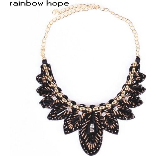 Hot sale Leaf Trendy statement choker collar Necklaces & Womes Fashion Bohemia Handmade crystal black choker Necklace women