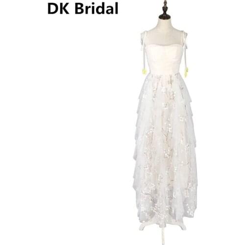 Robe De Soiree A-Line Evening Dress Long White Mesh Embroidery Cake Dress Elegant Formal Dress Vestido De Festa Abiye