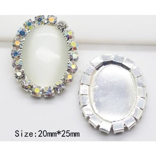Hot sale 10Pc 20*25MM Transparent cat Eye Buttons oval AB colorful shiny Rhinestone button metal 2017 DIY Sewing clothing