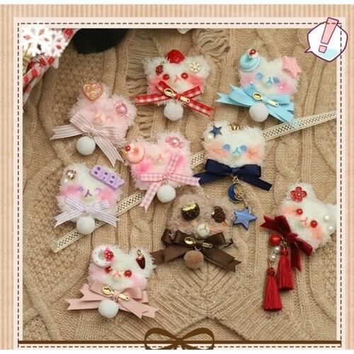 2 in 1 Lolita Plush Bear Girl Hairpin Hair Clip Fabric Jewelry Couple Brooch Gift B1673
