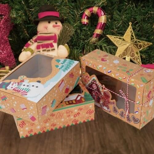 3Pcs Christmas Cookie Box Kraft Paper Candy Gift Boxes Bags Food Packaging Box Christmas Party Kids Gift New Year
