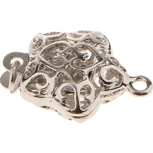 5pcs Stylish Push Buckle Jewelry Connector End Filigree Hollow Flower Design