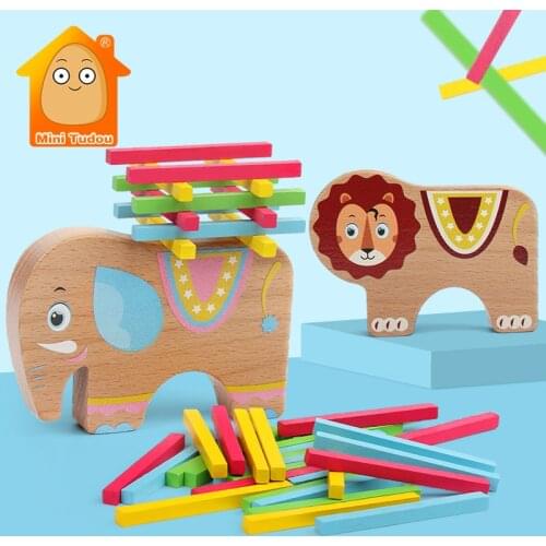 80PCS Kids Wooden Montessori Math Toys Cute Cartoon Animal Balance Stick Practise Game Educational Learning Toys For Children